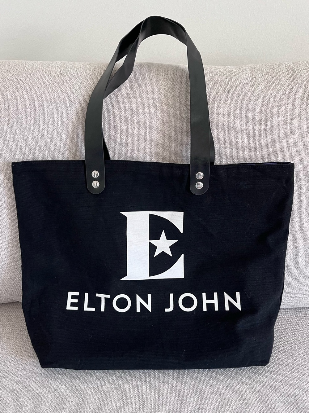 Elton John Farewell Tour Yellow Brick Road Black Canvas Tote Bag Large Logo